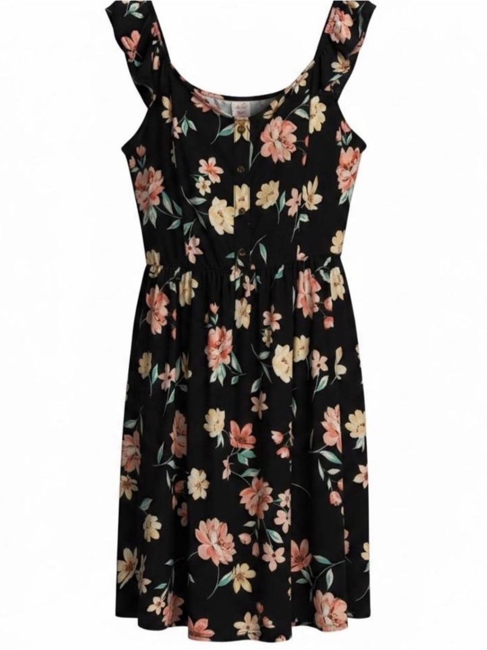 No Boundaries Black Floral Scoop Sundress with Pink & Cream Flowers